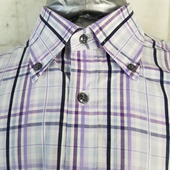 Berto Lucci M Purple Plaid Button-Down Dress Shirt - Picture 3 of 10
